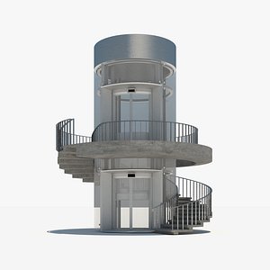 3d model of spiral staircase glass elevator