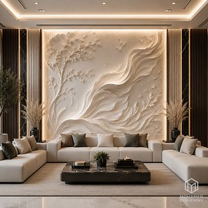 Modern Floral Nature Decor Bas Relief Mural STL CNC 83 3D model