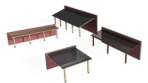 Wall Mounted Parametric Wooden Pergola 3D