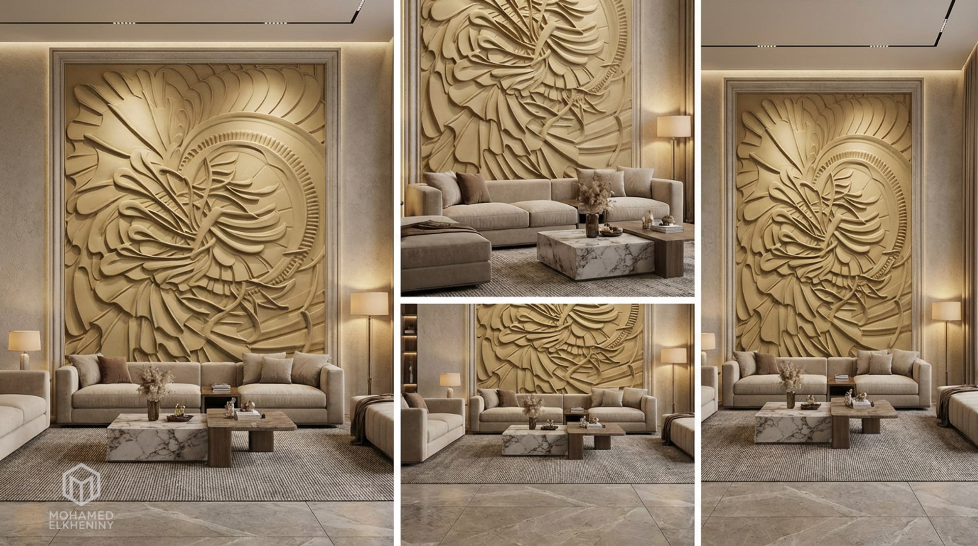3D Modern Panel Wall Decor Set Relief Stl Mural CNC 291 Model ...