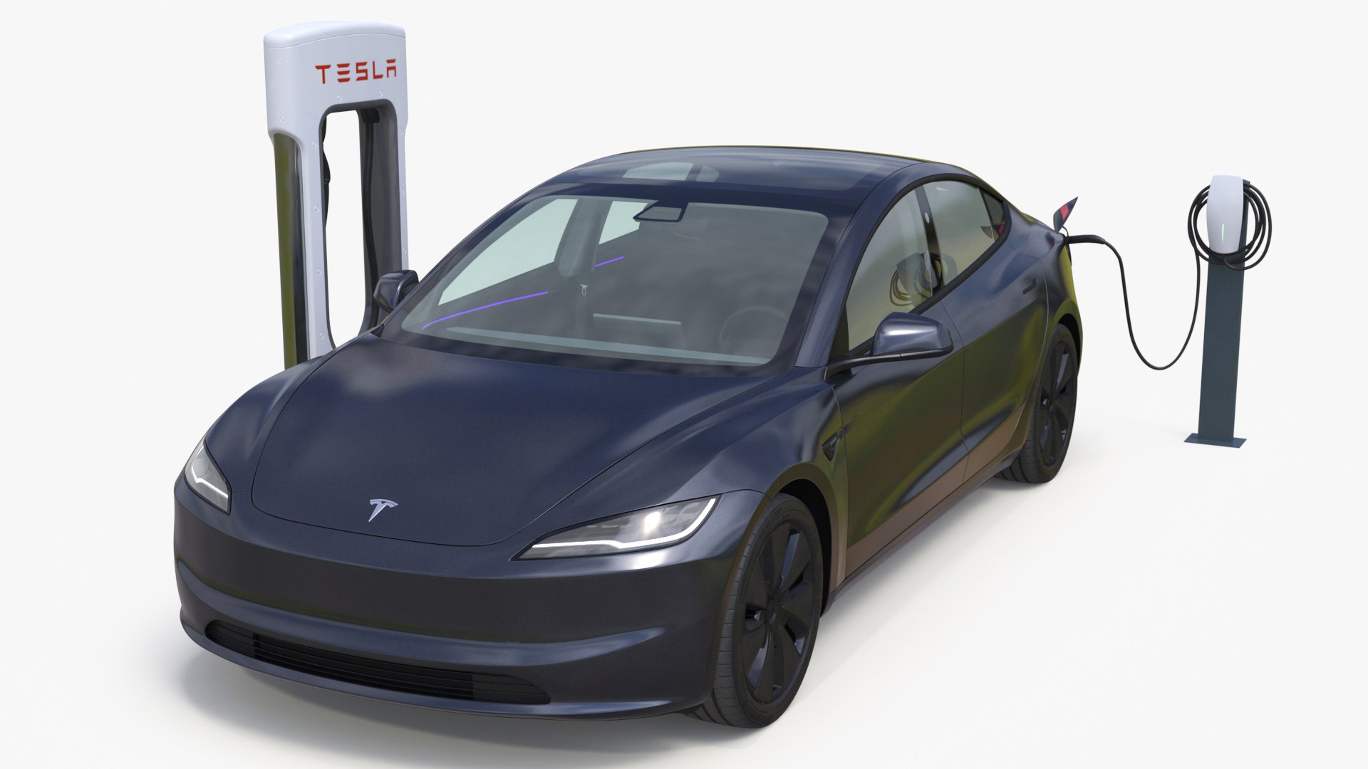 Tesla Model 3 2024 on Filling Station 3D model preview