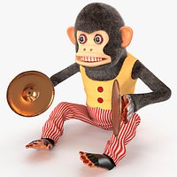 Mechanical Cymbal Monkey Toy vintage Style Fur Rigged for Maya
