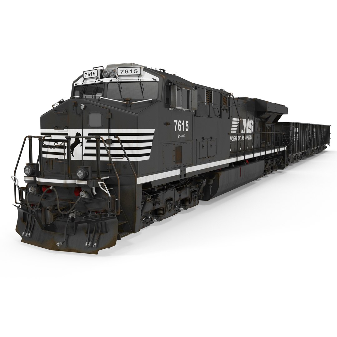 Train ES40DC Norfolk Southern and Hopper Car 3D model preview