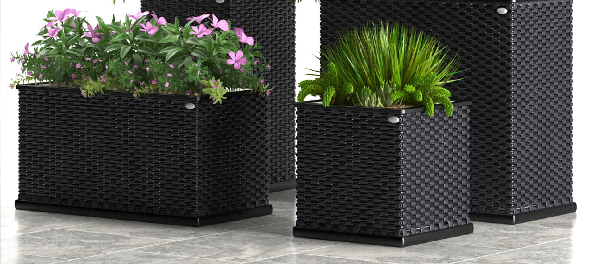 Rattan Planter Box Plants 3d Model