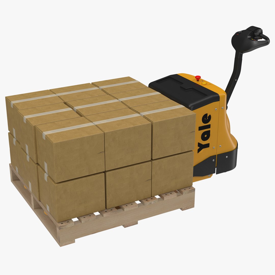 Powered Pallet Jack and Wooden Pallet 3D Models Set 3D model preview