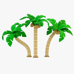 3D Cartoon Palm Trees Bundle with Coconuts model
