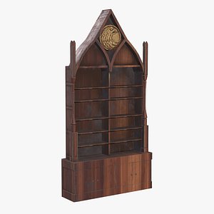 Stylized Gothic Bookshelf 2 Game Ready Wooden Shelf