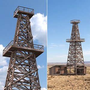 Timber Oil Derrick on Platform Brown Old
