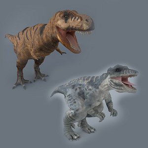 Dinosaur T Rex brown and Gigantosaurus 3D