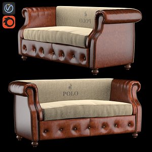 sofa polo brown leather 3d model