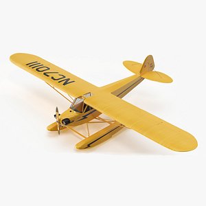Classic Monoplane Aircraft Piper J-3 with Floats Rigged for Cinema 4D