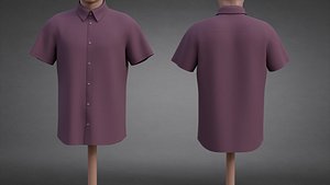 Mens Short-Sleeve Button-Up Shirt - Male Dress Shirt 3D Model