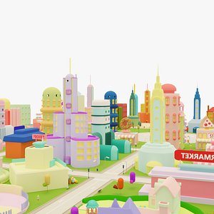 3D Clay City - LowPoly Cartoon Stylized Environment Pack model