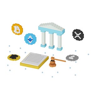 Animated Cryptocurrency set 8 bit 3D voxel art low poly animated
