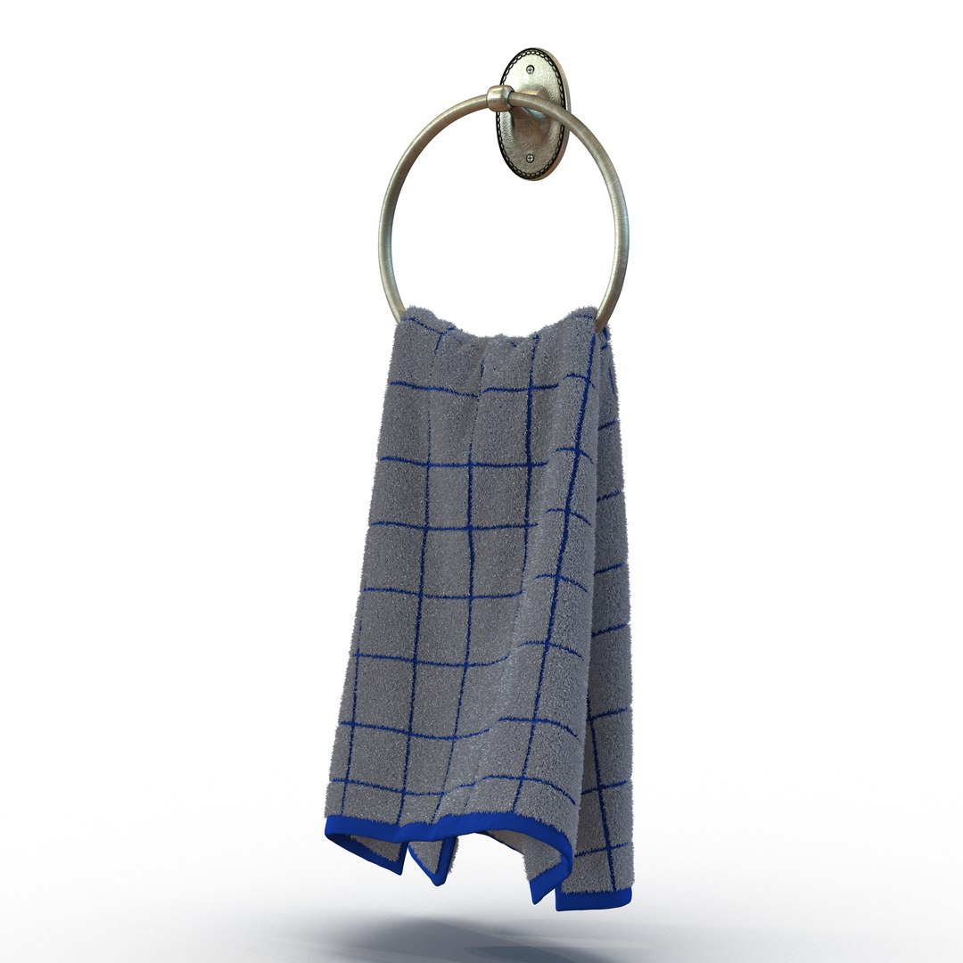 Hanging Bathroom Towel 2 Blue with Fur 3D Model 3D model preview