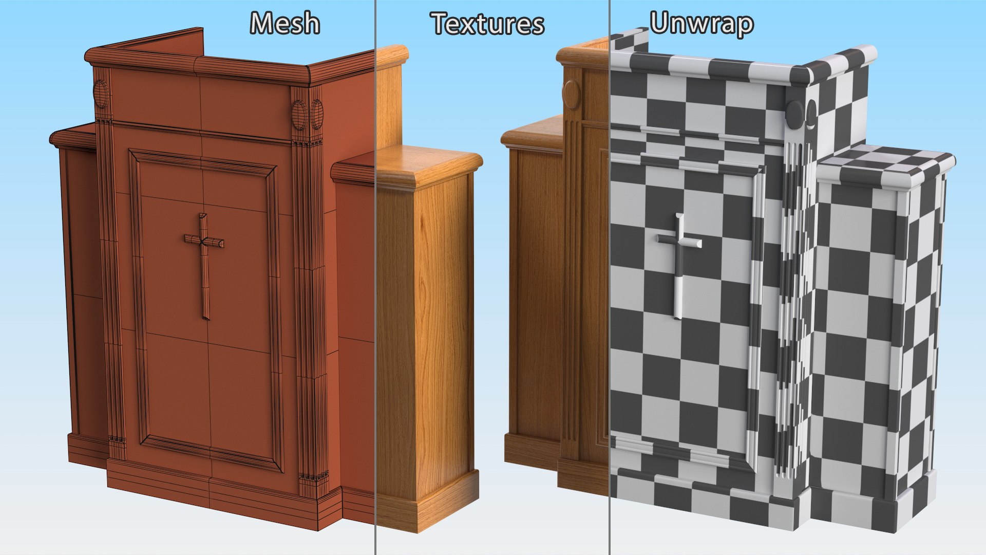 3D Church Oak Pulpit Light Wood With Cross - TurboSquid 2201936