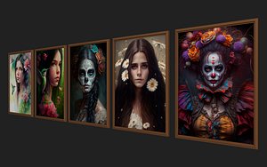 Paintings with women on the wall