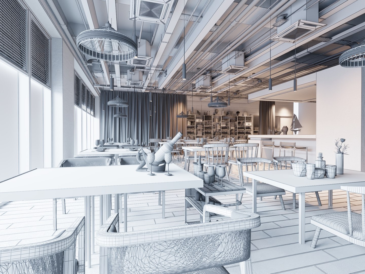 Industrial Loft Restaurant And Wine Bar Interior Scene 3D - TurboSquid ...