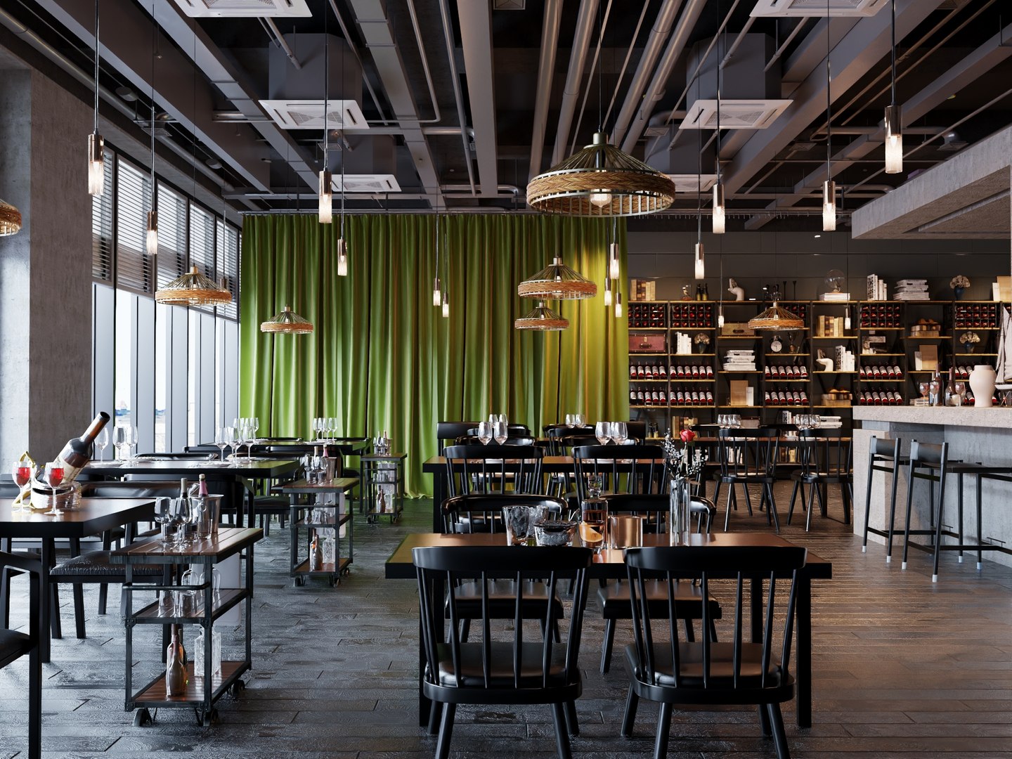 Industrial Loft Restaurant And Wine Bar Interior Scene 3D - TurboSquid ...
