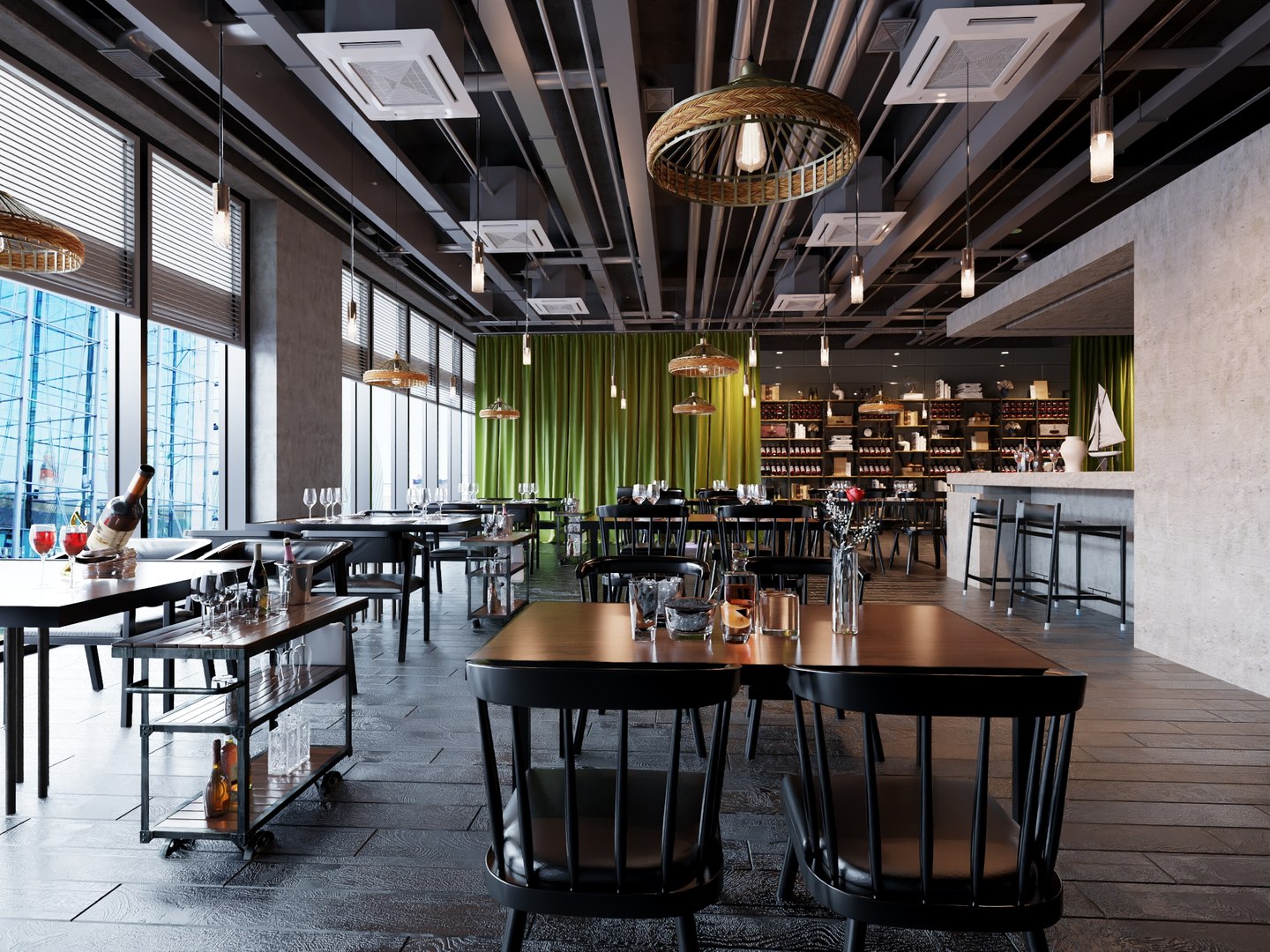 Industrial Loft Restaurant And Wine Bar Interior Scene 3D - TurboSquid ...