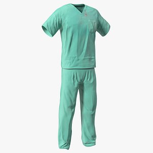 3D Surgeon Green Scrubs Shirt Blood Stained model
