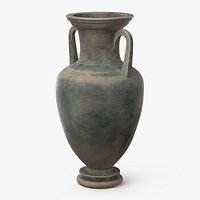 Aged Terracotta Amphora Classic Shape of Fired Clay Blue Grey