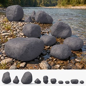 Natural River Rock Set 3D