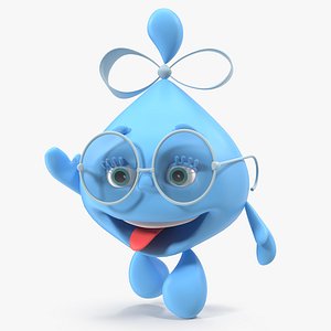 Water Drop Cartoon Lady Character Waving 3D Model