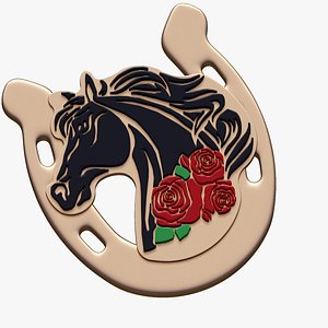 3D Kentuck Derby Logo Model Horseshoe horse roses