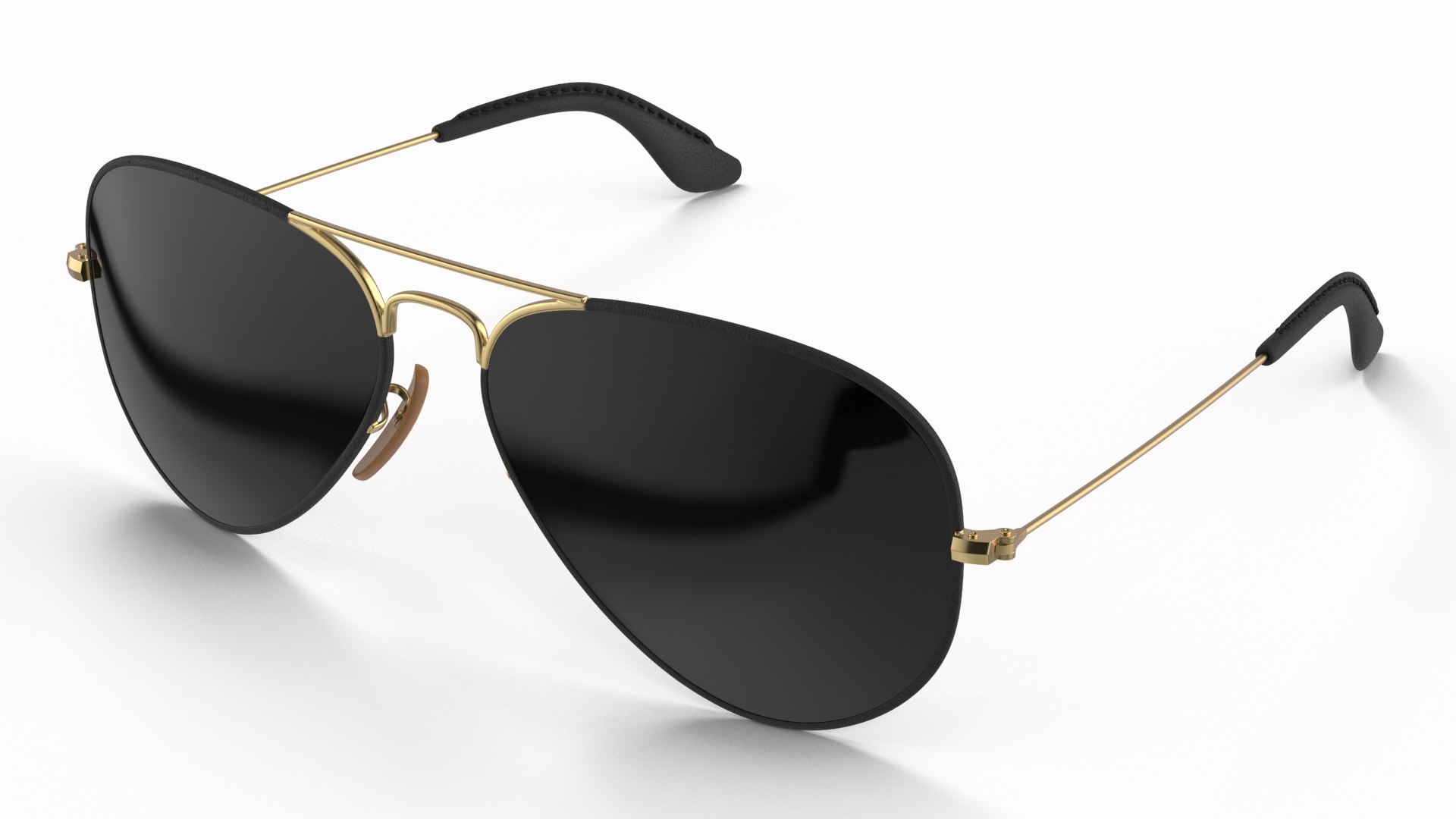 Leather Trim Aviator Sunglasses Gold 3D model preview