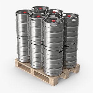 3D Beer Kegs On Wooden Pallet