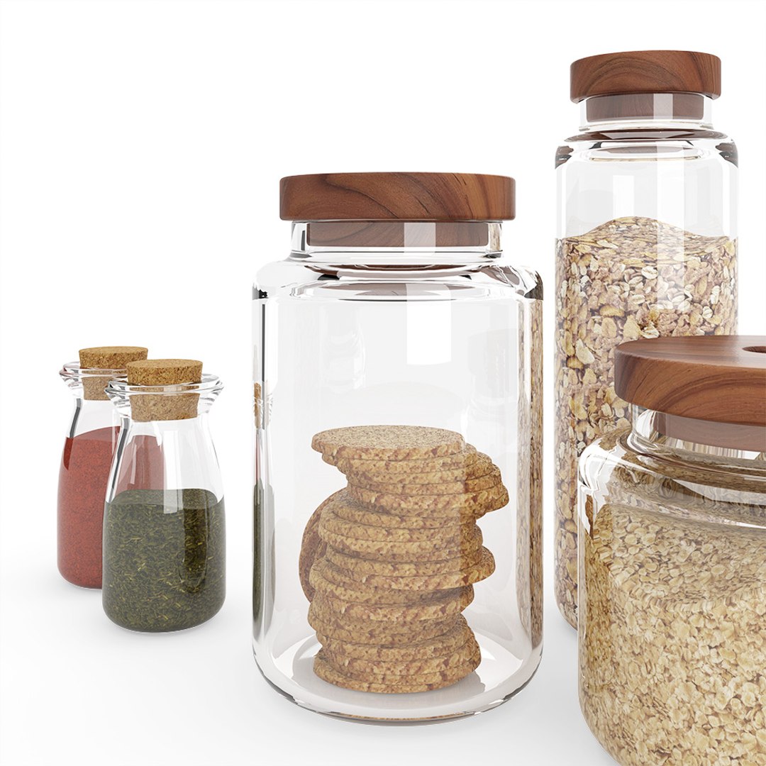 3D kitchen glass jars https://p.turbosquid.com/ts-thumb/4X/HUXhgj/07I8bmWf/2k_glassjars_preview_03/jpg/1594573296/1920x1080/fit_q87/d1f68c756369ead3d05c89f4a6a21e8a217cf4e8/2k_glassjars_preview_03.jpg
