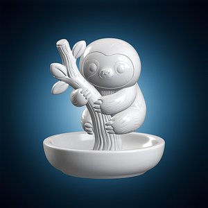 3D Sloth Chibi Hugging Branch Trinket Dish 3D Print Model