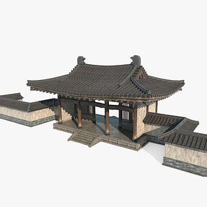 3D Ancient Asian Architecture Courtyard Gates