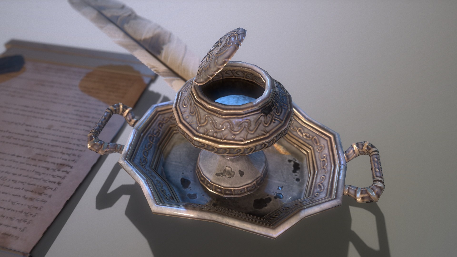 Fountain Pen With Inkwell Low-poly 3D Model - TurboSquid 1715240