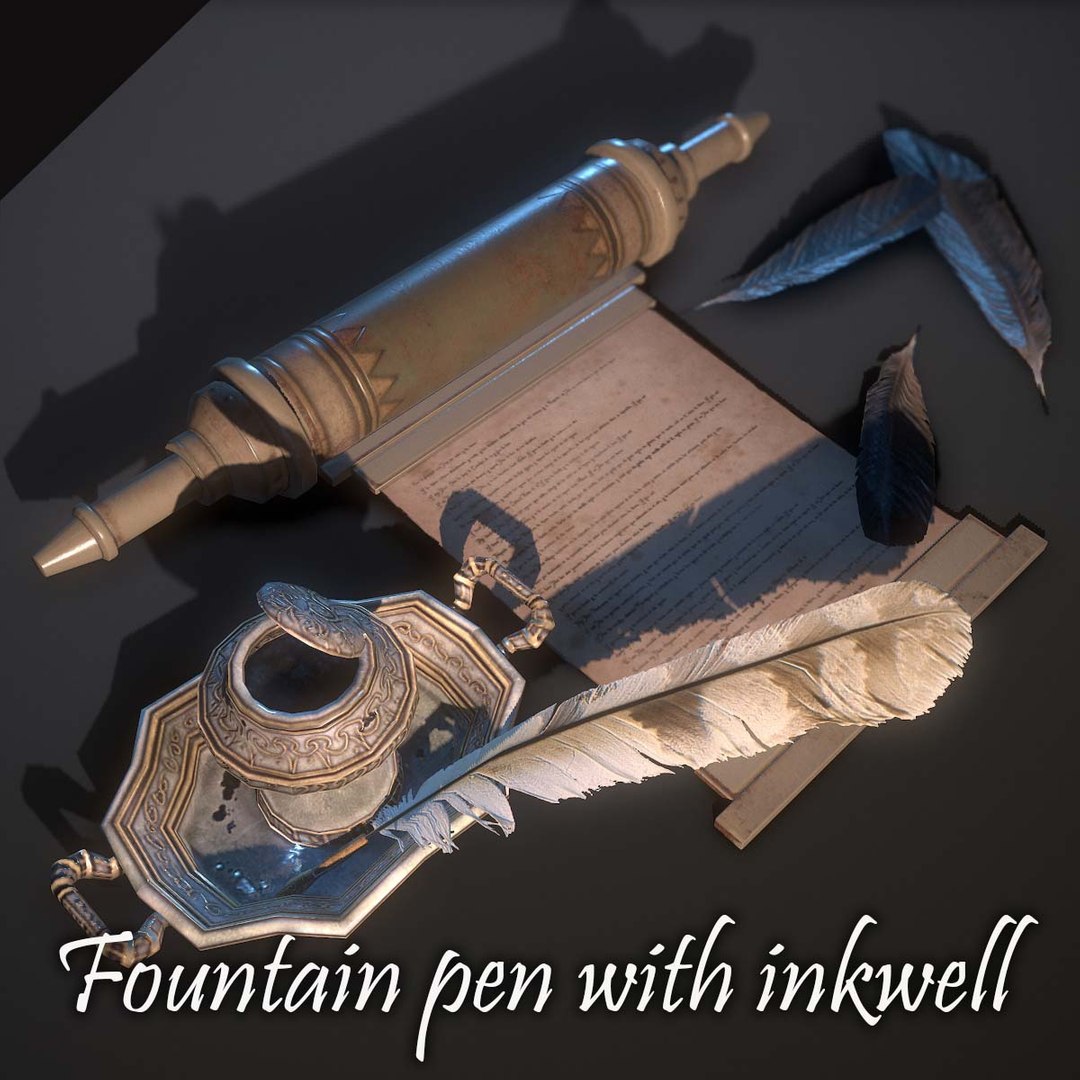 Fountain Pen With Inkwell Low-poly 3D Model - TurboSquid 1715240
