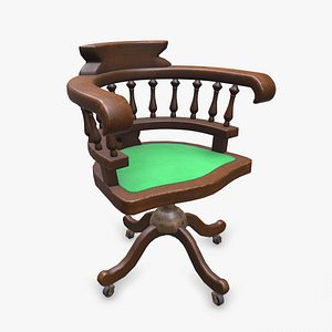 Old Wooden Office Chair Low-poly PBR 3D model