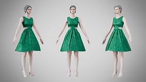 Dress 33 Emerald Velvet Green With Design 3D model