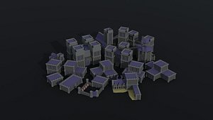 3D Low-poly cartoon medieval dark fantasy city asset