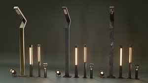 3D Metropolis Modern Outdoor Luminaire Set - PBR - 3 Styles model