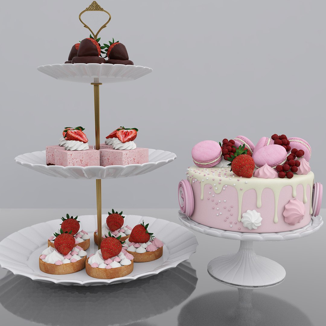 Strawberry pink dessert 3D model - TurboSquid 1900058