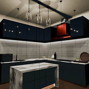 Luxury Contemporary Modular Kitchen 3D Asset model
