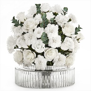 3D Realistic bouquet of white flowers Carnation Rose Eucalyptus 626