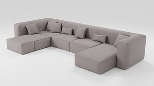 3D Large comfortable sofa in dark colors model