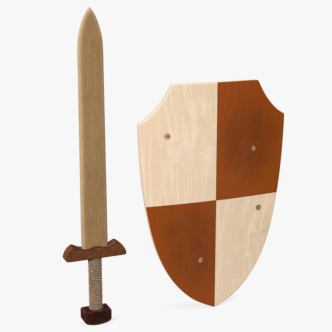 Toy Wooden Sword and Shield Fur 3D model preview