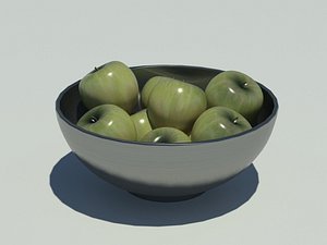 3d stainless steel bowl apples model