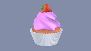 Strawberry Cream Cupcake Pink 3D