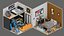 3D 30 Low poly Rooms Interiors 1000 plus unique Objects model