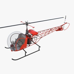 Light Helicopter Bell 47 Red 3D Model
