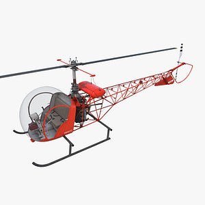 Light Helicopter Bell 47 Red 3D Model